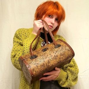 Vintage Victorian 70's Wooden Box Purse with Cottagecore Flower Print